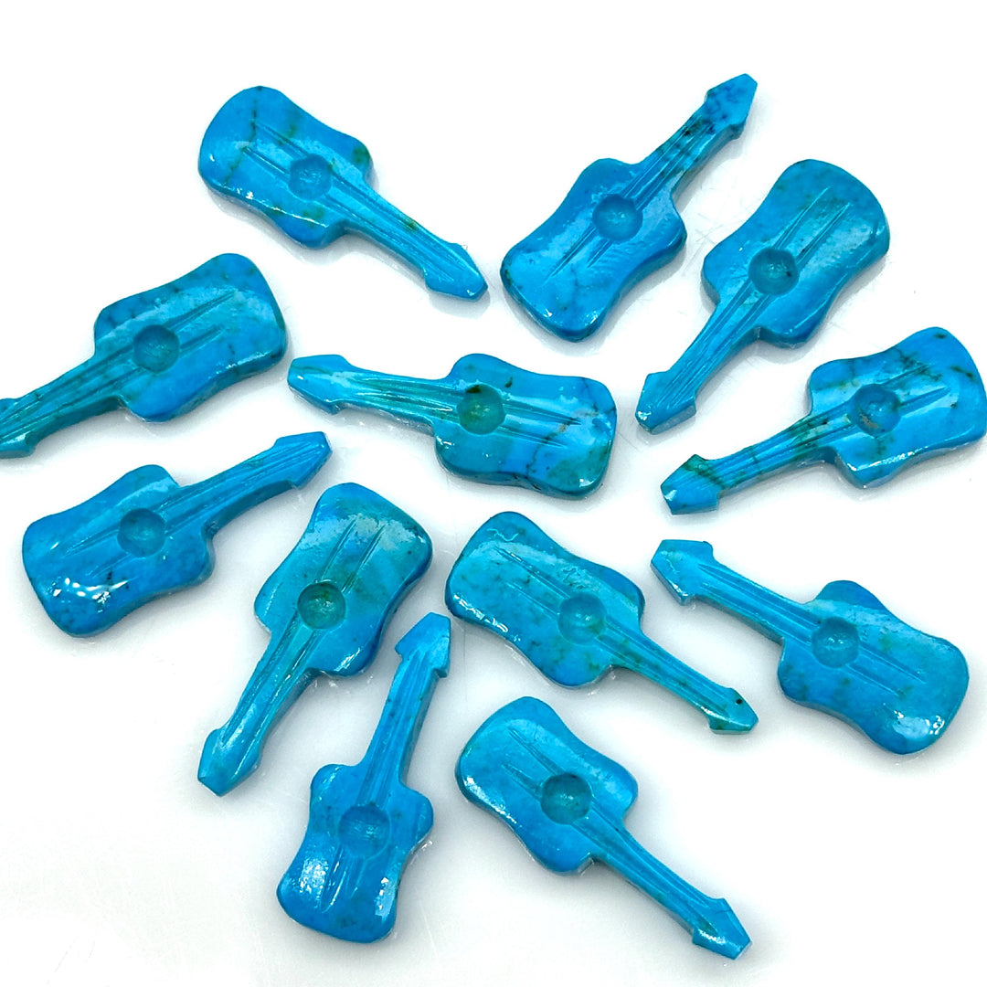 AAA Turquoise Guitar Shape Carving Beads, Blue Turquoise Guitar Shape Hand Carved Gemstone, 26 MM, Miniature Guitar Shape Gemstone