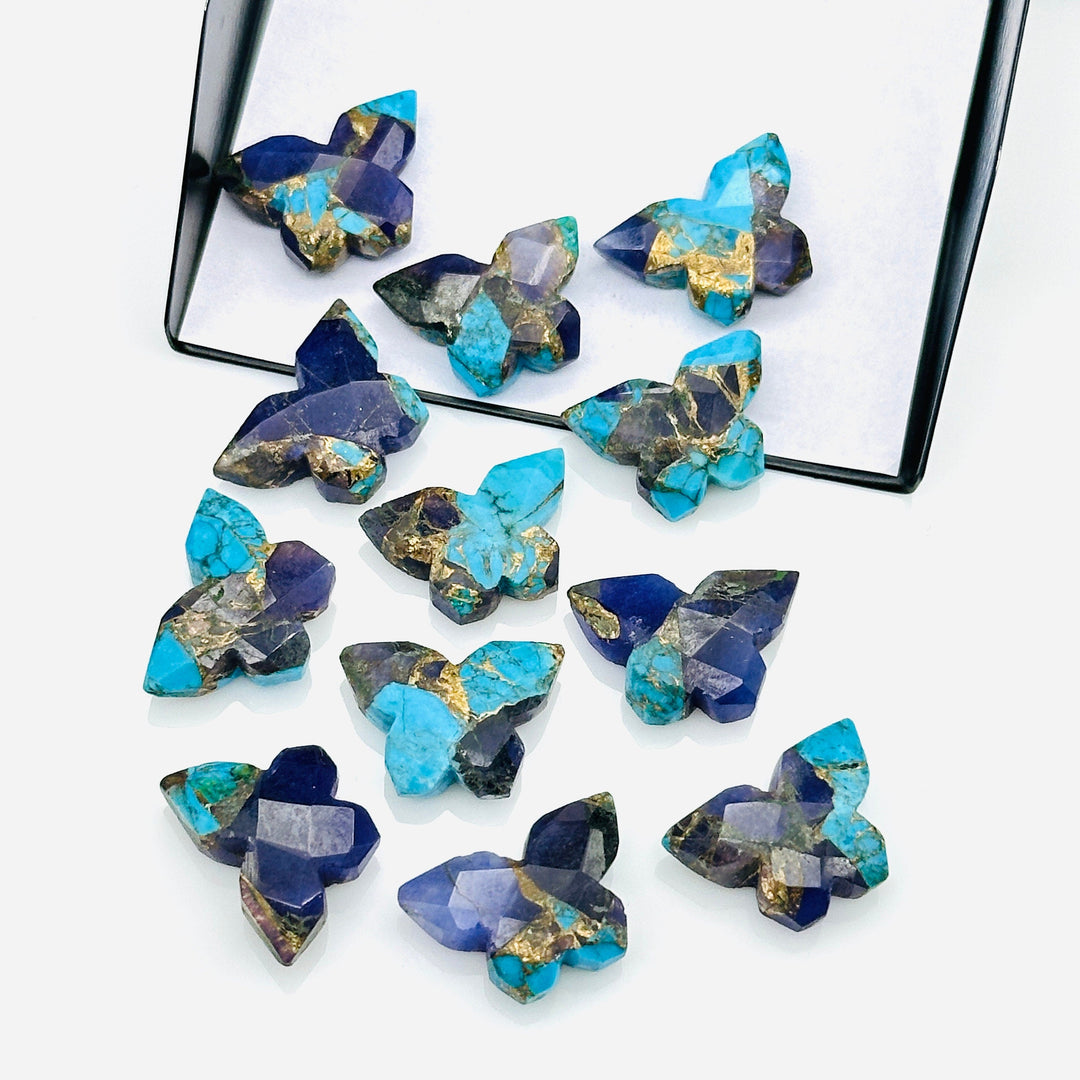 Beautiful Mohave Copper Turquoise Butterfly Shape Beads, Sky Blue & Dark Blue Faceted Butterfly Gemstone, Blue Turquoise Carvings 14x10 MM