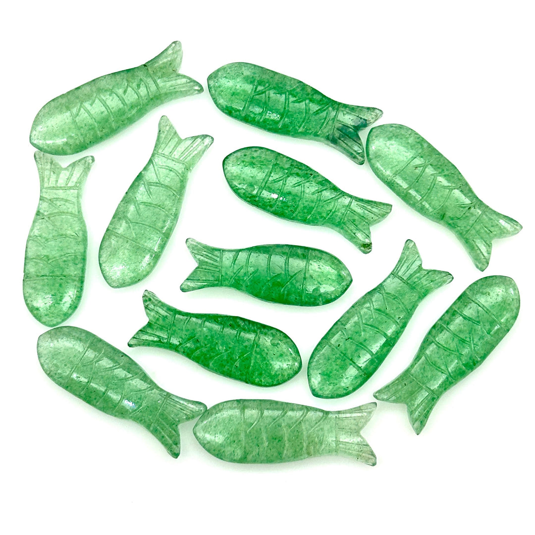 Green Strawberry Carved Fish, Green Quartz Fish Shape Carving, 10X30MM Loose Gemstone Fishes Charm, Reiki Healing Crystal Gifts
