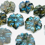 Load image into Gallery viewer, 1,2,3,4,5 100% Natural Labradorite Flower Shape Carved Gemstone, Flower Shape Carving, Carved Gemstone For Jewellery 19 mm
