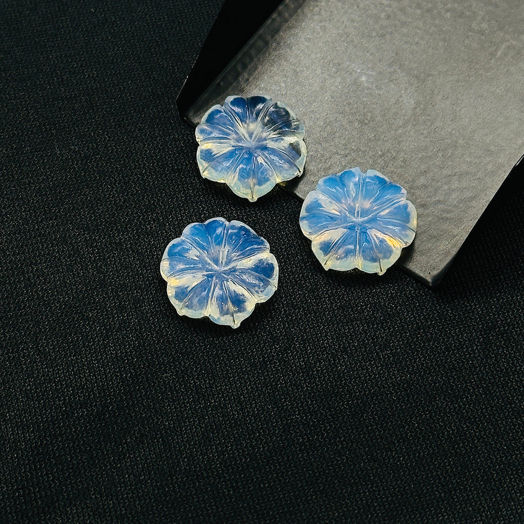 Natural Opalite Flower Shape Carved Gemstone, Flower Shape Carving, Opalite Carved Gemstone For Jewlery 17 mm, Craft Making Flower Charm