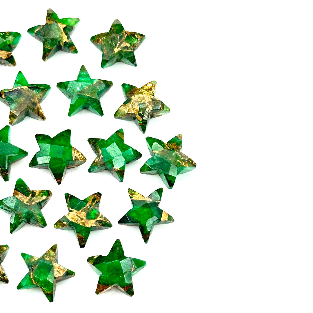 Hand Carved Green Mohave Turquoise Star Beads: 10mm Gemstone Charms
