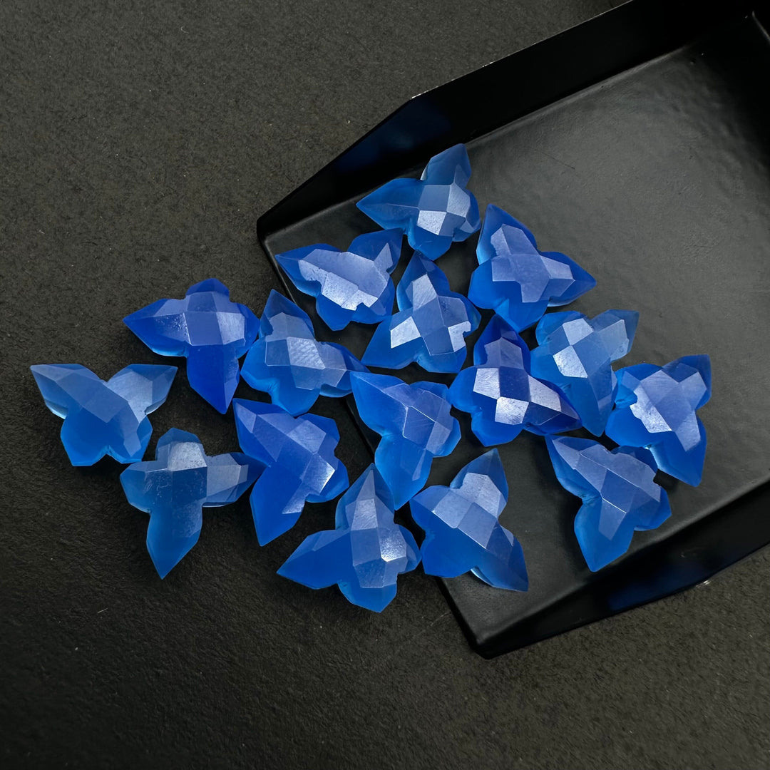 Hand Carved Blue Chalcedony Butterfly Beads (14x10 MM)