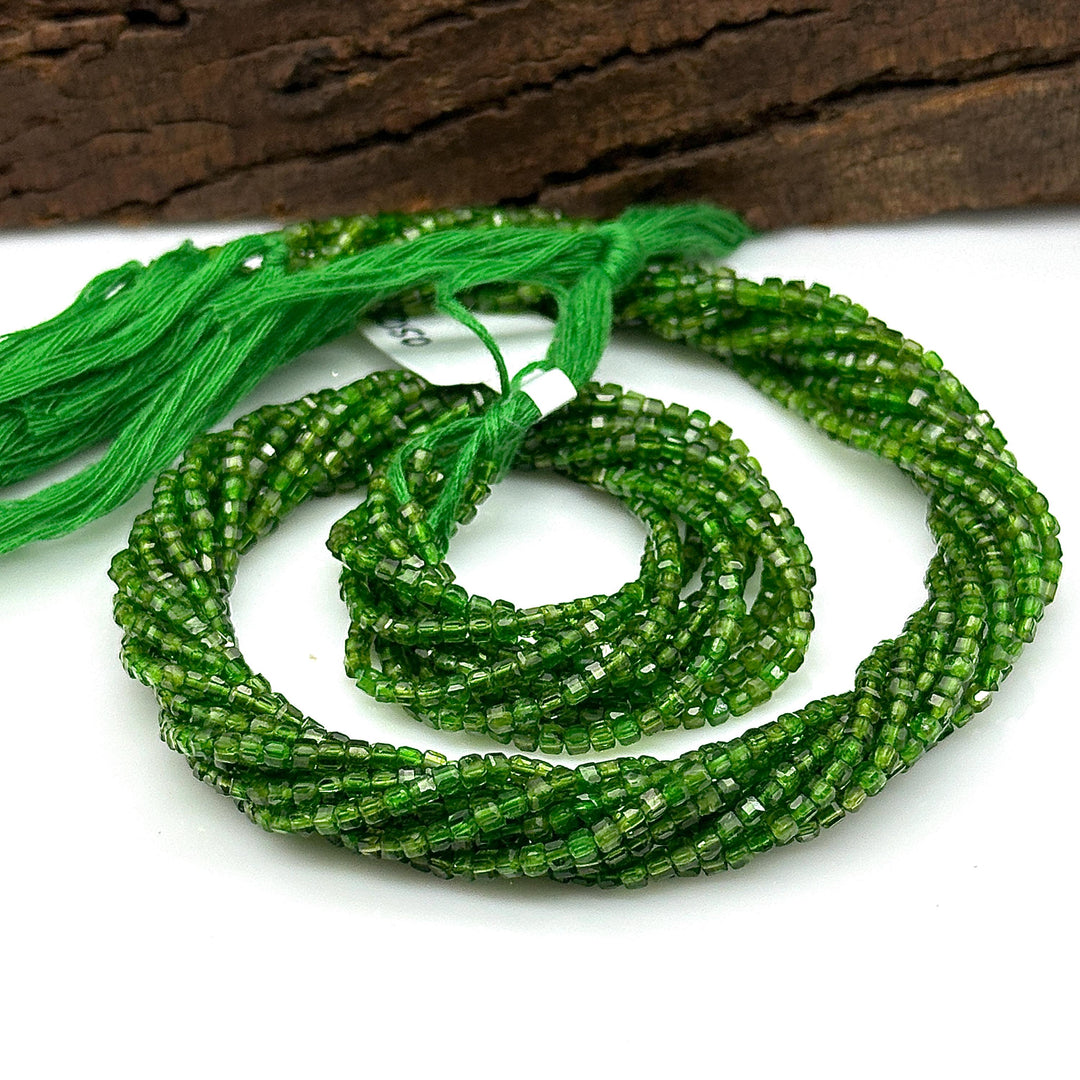 Natural Chrome Diopside Box Shape Beads, Dark Green Chrome Gemstone Beads, 2 MM Cube Shape Faceted Beads for Jewelry Making, 13 Inch Strand