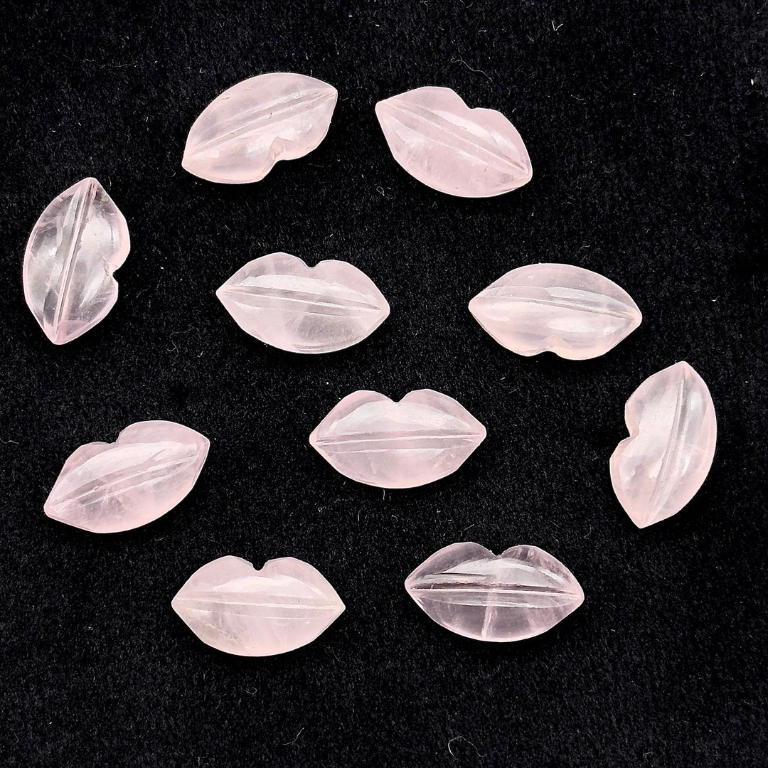 Natural Rose Quartz Carved Lips Shape Beads, Pink Lips Gemstone Beads, Lips Briolette's 14X8 mm, Rose Lips Shape Charm Beads, Jewelry Beads