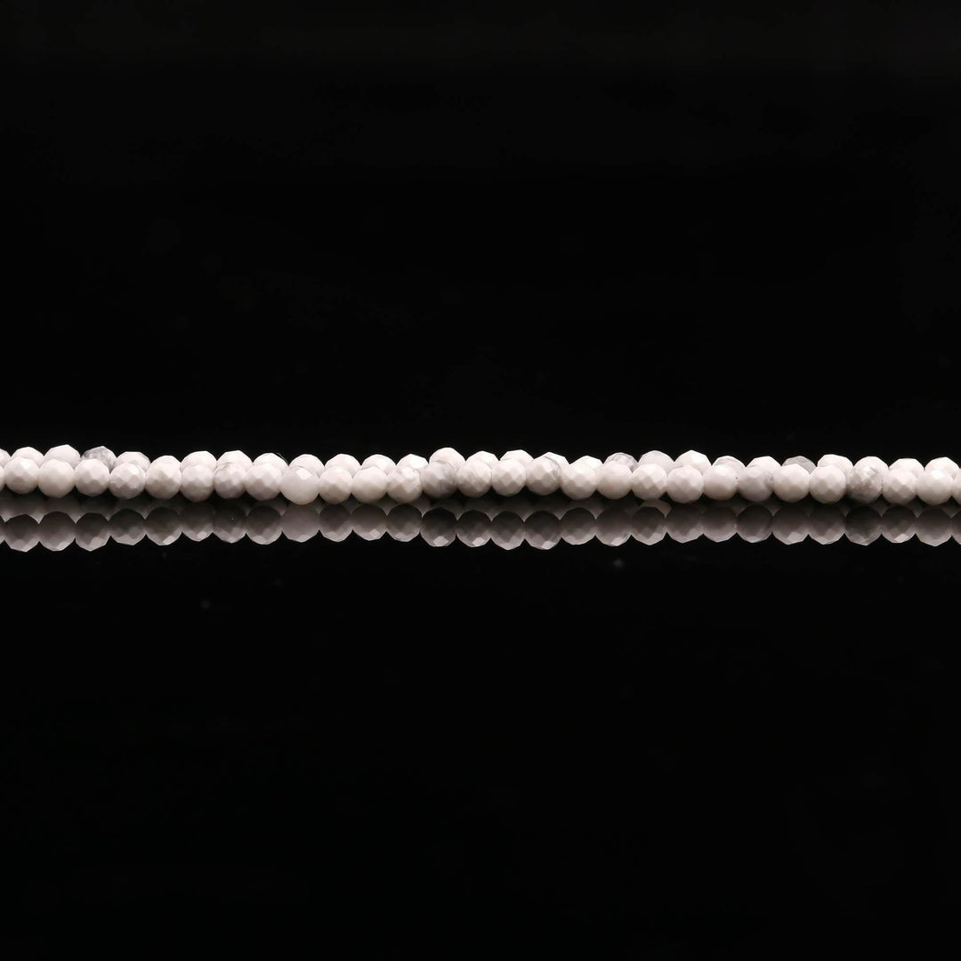 White Howlite Round Beads, Howlite Faceted Micro Beads, 2 MM Beads for Jewelry Making, 13 Inches, Wholesale Faceted Beads