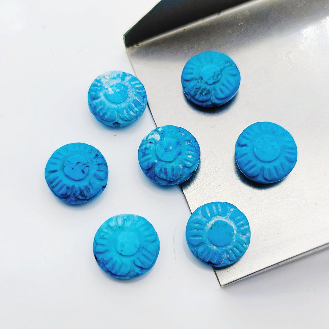 2,3,4,5pcs turquoise Fancy Shape Carved Gemstone, Loose Gemstone, coin Shape Gemstone for Jewlery, Carved Gemstone 11 mm
