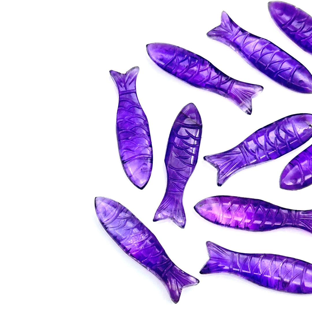 Natural Amethyst Fish Shape Gemstones, Purple Amethyst Healing Fish Beads, Jewely Making and Decor Fish Crystal 30X10 MM