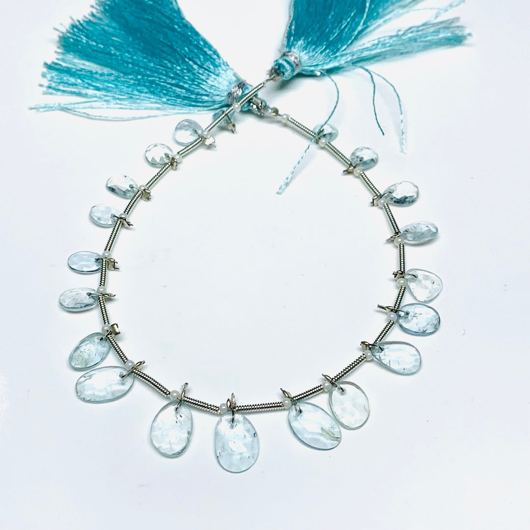 AAA Aquamarine Rose Cut Beads: Natural Gemstone Strand, 8 Inch
