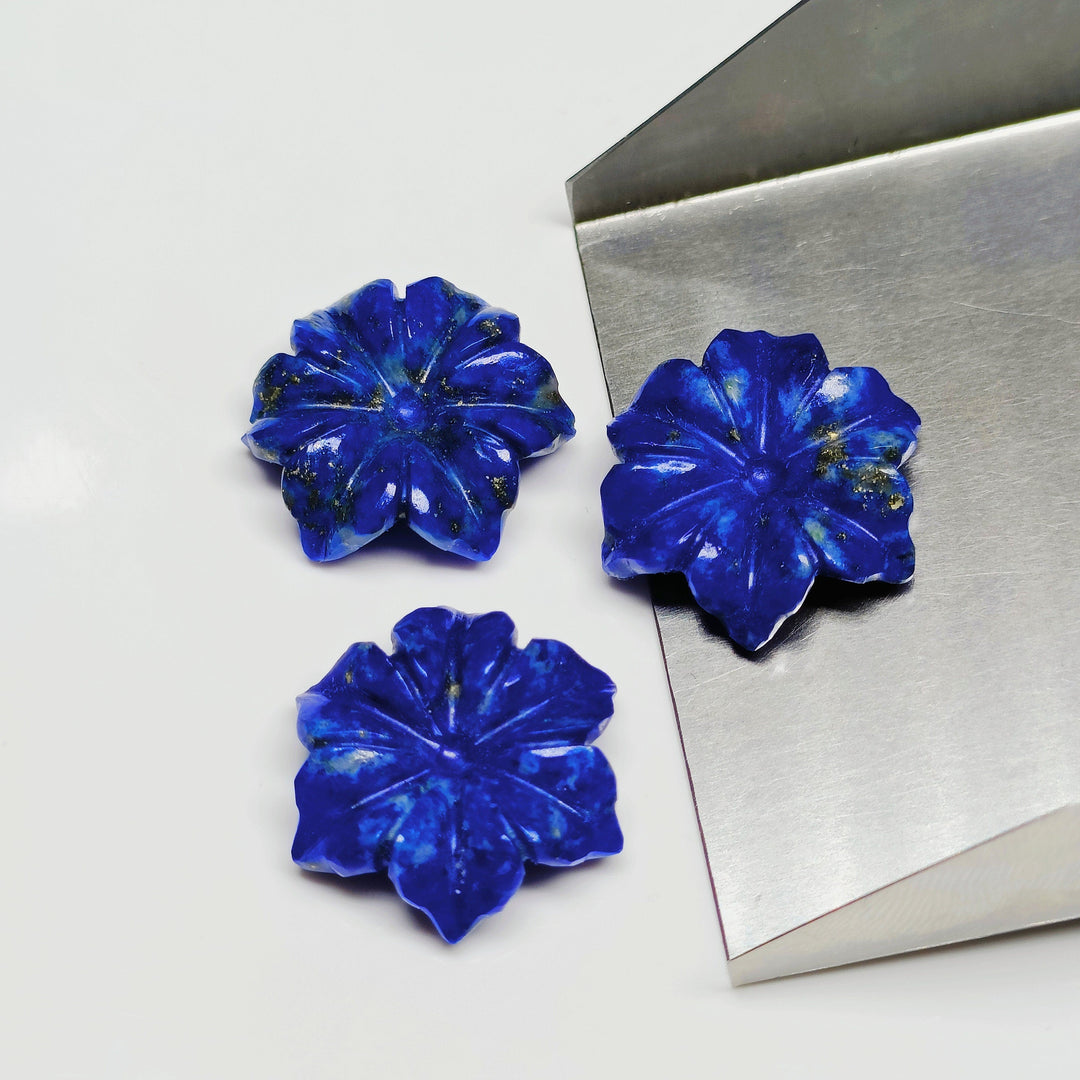 1,2,3,4,5 pcs 100% Natural Lapis Lazuli Flower Shape Carved Gemstone, Flower Shape Carving, Carved Gemstone For Jewellery 19 mm