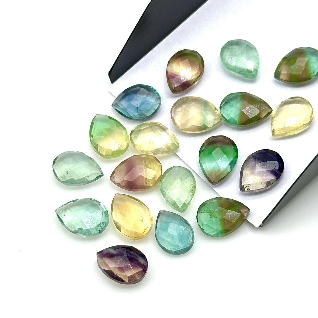 Rainbow Fluorite Faceted Pear Shape Beads, AAA+ Quality Teardrop Bead, 9X12 MM Colorful Briolette Beads, Matched Pairs, Jewelry Making Beads