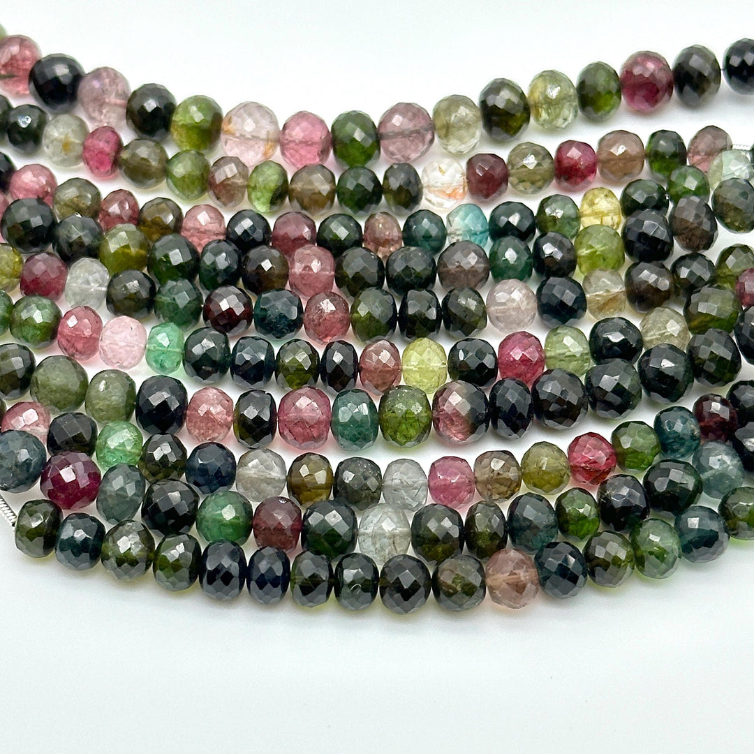 Dark Tourmaline Faceted Round Beads, Natural Multi Tourmaline Faceted Beads, 6 - 6.5 MM Mix Tourmaline Beads For Jewelry, 4 Inch Strand