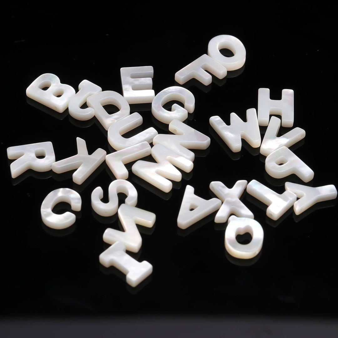 AAA Mother Of Pearl Alphabet Beads, A to Z 26 Pcs, Top Side Hole Drill Smooth Luster Pearl Gemstones, Mop Shell Letter for Jewelry, 10 MM