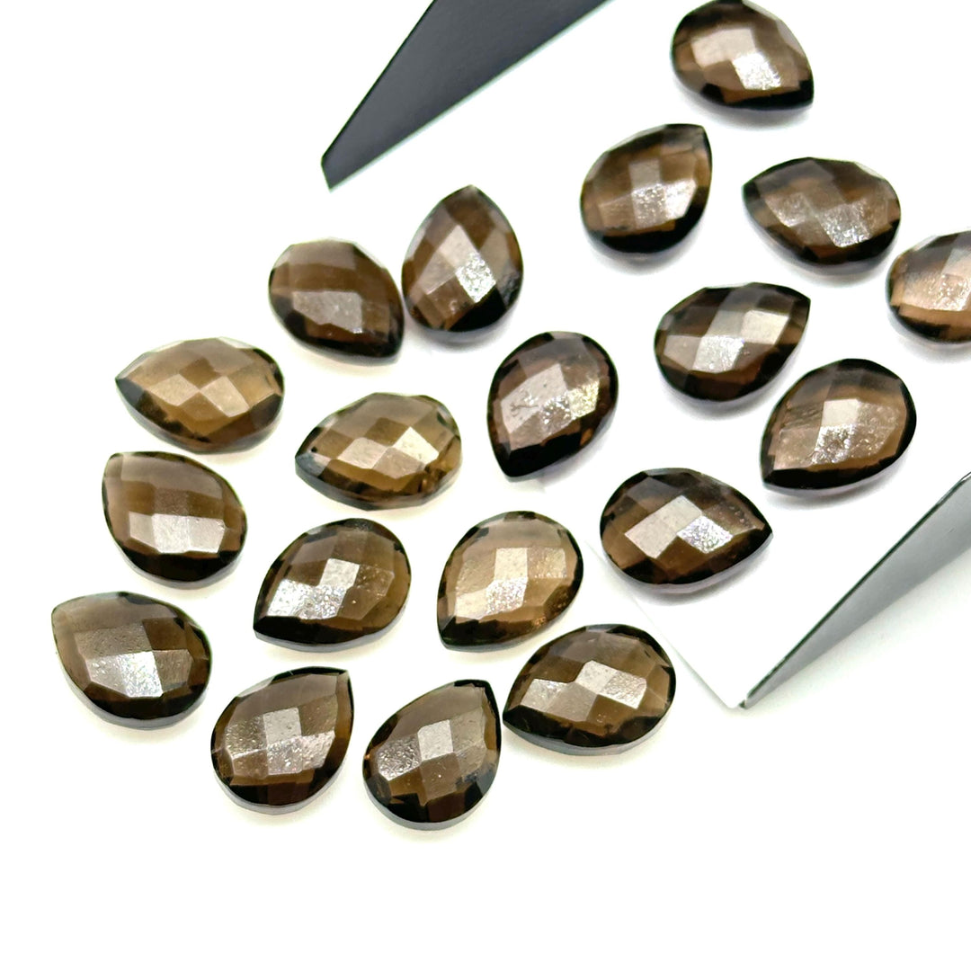 Natural Smokey Quartz Pear Shape Beads, AAA+ Quality Faceted Teardrop Bead, 9X12 MM Briolette Beads, Matched Pairs, Jewelry Making Beads