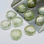 Load image into Gallery viewer, Natural Green Amethyst Shell Shape Briolette's Beads, Hand Carved Shell Charm Beads, 12 MM Shell Shape Carved Beads, Green Amethyst Shells