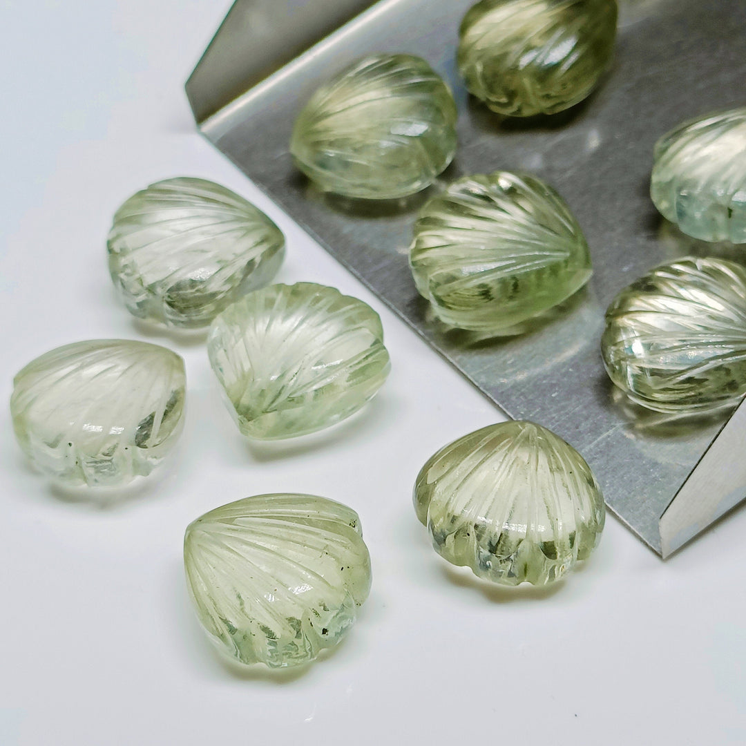 Natural Green Amethyst Shell Shape Briolette's Beads, Hand Carved Shell Charm Beads, 12 MM Shell Shape Carved Beads, Green Amethyst Shells
