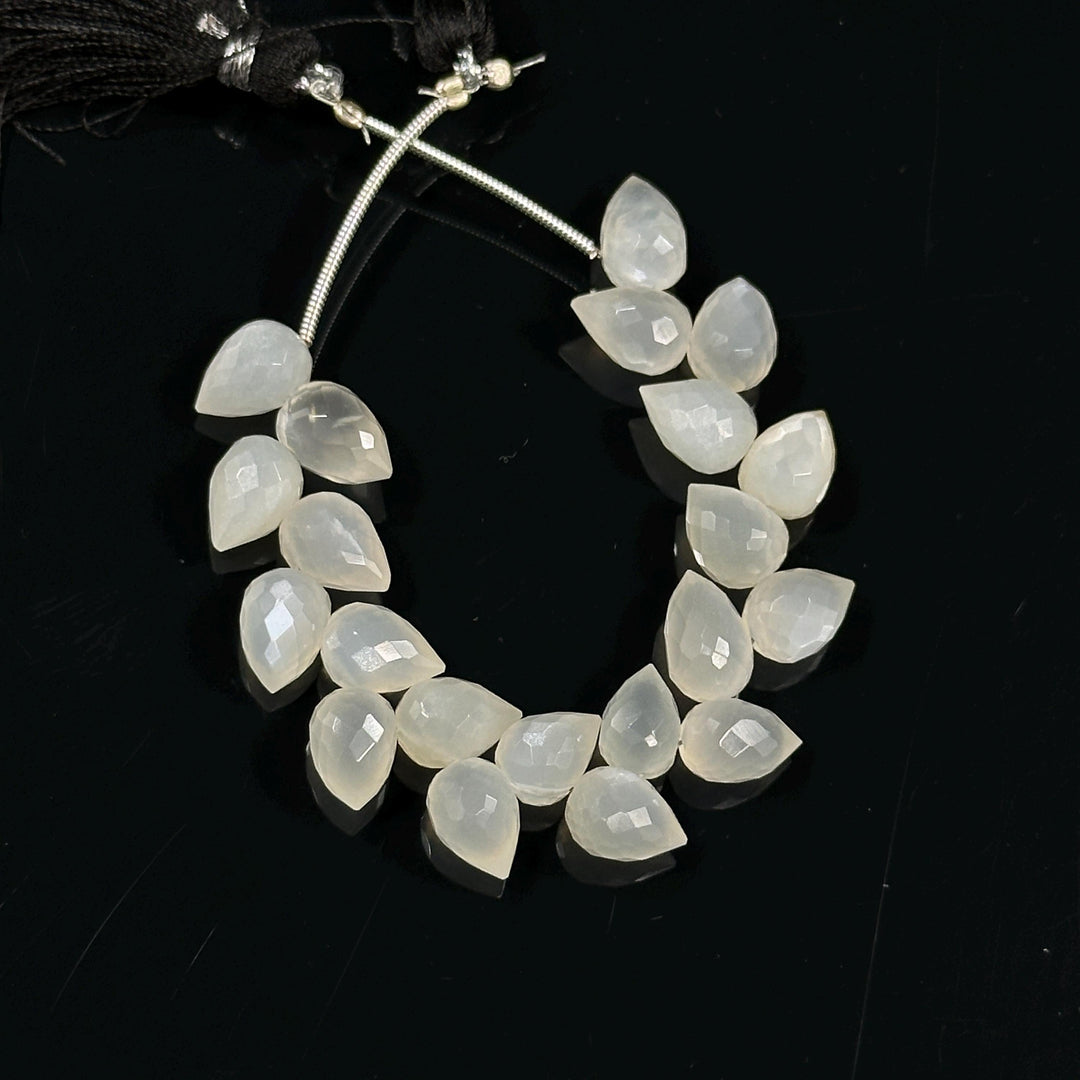 Natural White Moonstone Faceted Drop Shape Beads, 6X8 mm Faceted Moonstone Briolette, Jewelry Making Side Cut Wholesale Beads, 4 Inch
