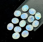Load image into Gallery viewer, Rainbow Moonstone Scarab Beads: Handmade Carved Briolettes (10x12MM)