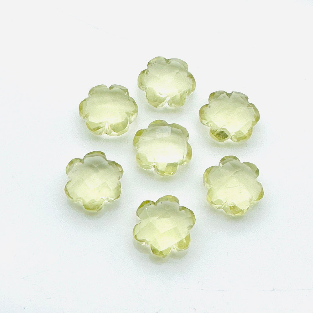 2,3,4,5 Pcs Natural Lemon Quartz Hand Carved Flower Shape, Carved Flower Shape Gemstone for Jewlery, Flower Shape Gemstone, 10 mm