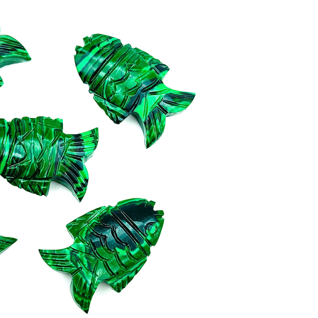 Natural Malachite Carved Fish Shape Gemstone, Hand Carved Fish Shape Gemstone, Jewelry Making Gemstones, 17X26 MM, Blue Fish Charm Pendant