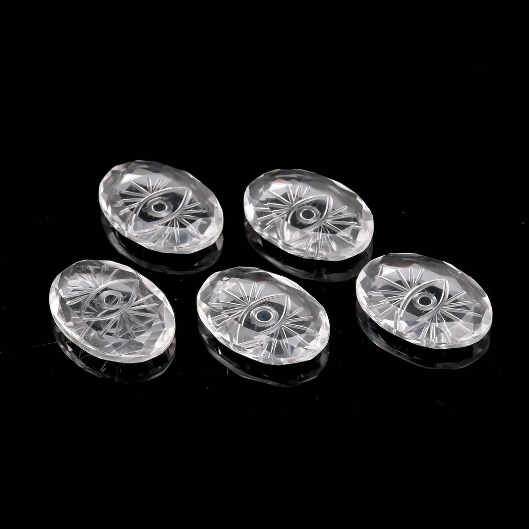 Crystal Quartz Evil Eye Shape Carving, Clear Crystal Evil Eye Hand Carved Gemstone Beads for Jewelry Making, 25 MM Carved Evil Stone