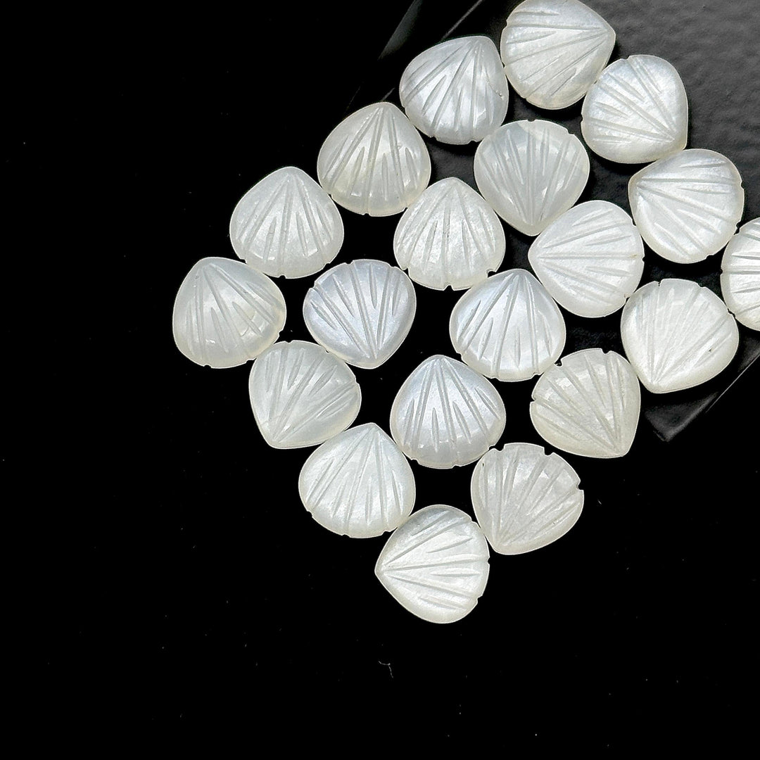 White Moonstone Shell Shape Beads, Natural Moonstone Shell Briolette's, Shell Carving Gemstones For Jewelry 12 mm, Sea Shell Beach Beads