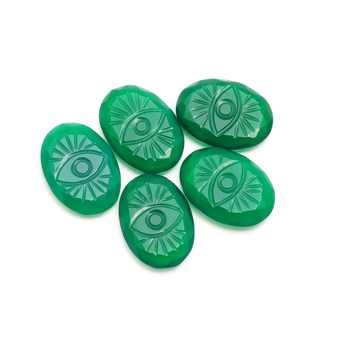 Natural Green Onyx Evil Eye Shape Gemstone, Onyx Evil Eye Hand Carved Stone Beads For Jewelry Making, 25 MM Carved Evil Stone