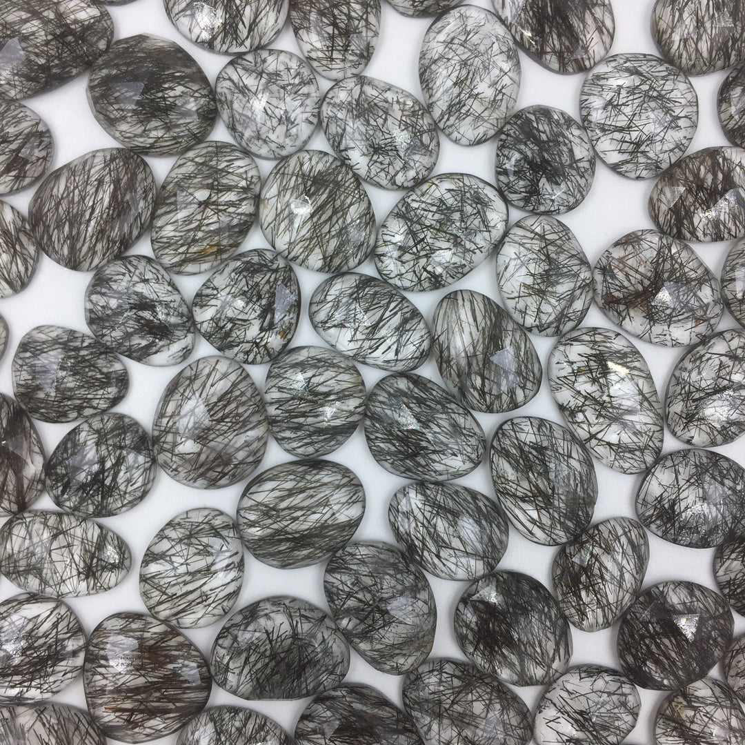 2 pcs AAA+ Quality Black Rutile freeform Rosecut, Blcak Routile faceted rosecut,gemstone for jewelry, jewelry making rosecut 9X6 13X10 mm