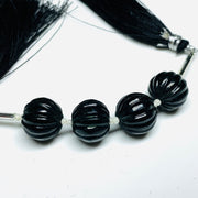 1,2,3,4,5 pcs 100% Natural Black Spinel Carved Melon Shape Beads Strand, Melon Shape Gemstone, Gemstone For Jewellery, 12 mm
