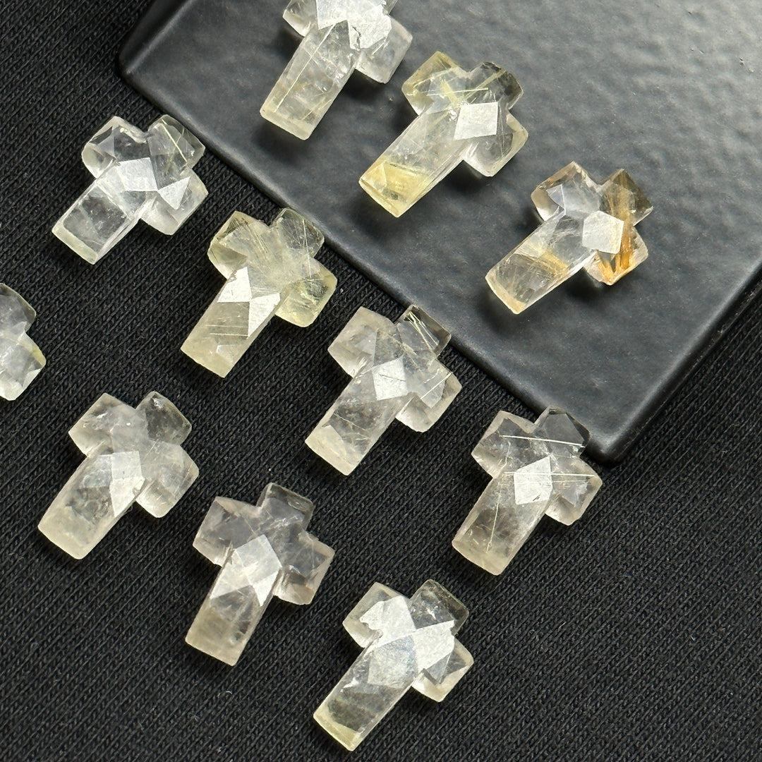 Natural Golden Rutile Cross Shape Beads ~ Rutile Carvigs Gemstone Beads ~ Faceted Golden Rutile Beads ~ 15 MM Cross Charm Beads ~ Holy Cross