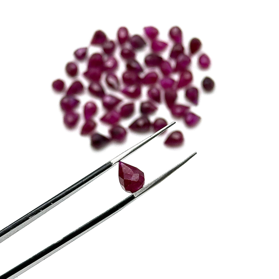 Faceted Ruby Corundum Drop Shape Beads, AAA Red Ruby Teardrop Beads, Hand Carved Gemstone Beads, 6X8 - 7X9 MM, Earring Making Red Dyed Beads