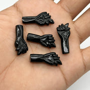 Natural Black Onyx Hand Shape Carvings, AAA Black Onyx Hand Shape Stone, 24 MM Loose Hand Fist Charm For Jewelry Making, Carved Gemstones
