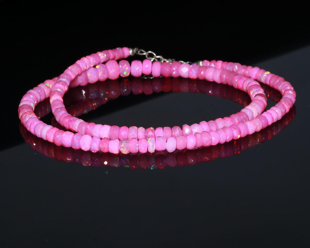 Flashy Pink Lavendar Ethiopian Opal Beads Necklace, Ethiopian Opal Faceted Rondelle Bead Necklace, 4 MM Welo Opal Rondelle, Bridesmaid Gifts
