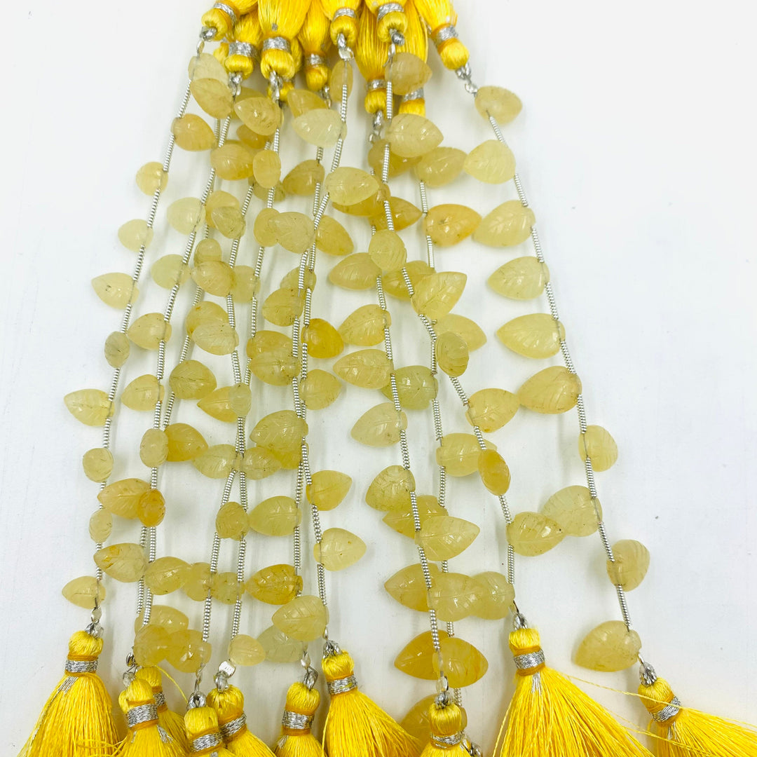 2,3,4,5,6 Pcs 100% Natural Yellow Aquamarine Leaf Shape Carving Briolettes , Leaf Carved Gemstone, Gemstone Briolettes For Jewellery 8-10mm