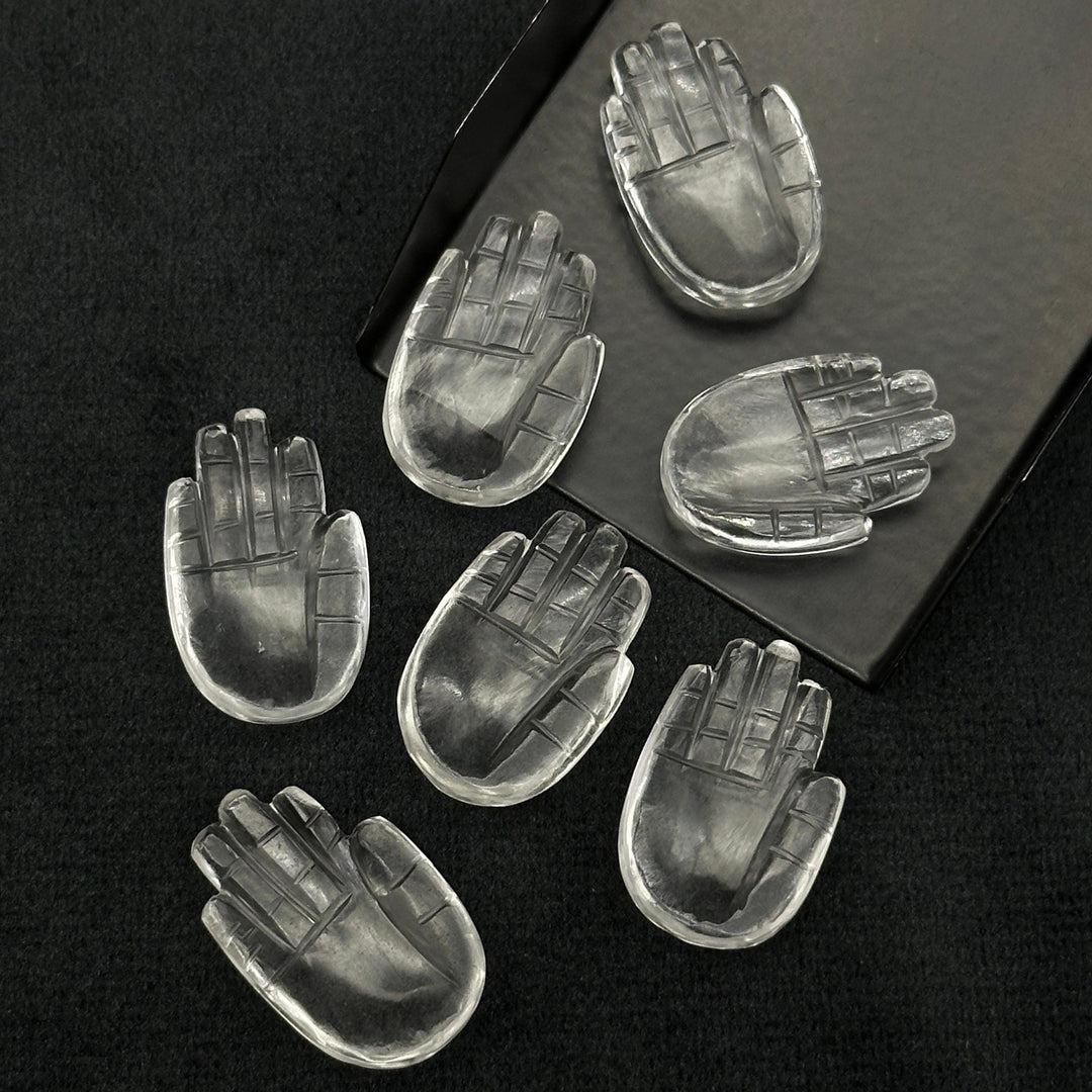 Natural Crystal Quartz Hamsa Shape Carved Stone, 25 MM Palm Shape Gemstone, Hand Charms for Jewelry Making, Carved Crystal, Hand Of Fatima
