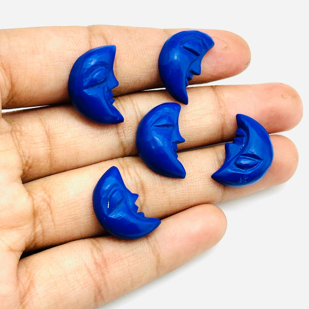 Hand Carved Lapis Lazuli Moon Face, Dark Blue Lapis Lazuli, 18X13 MM, Jewelry Making Carving Gemstone, Carved Face Crystal, Face Charm Beads