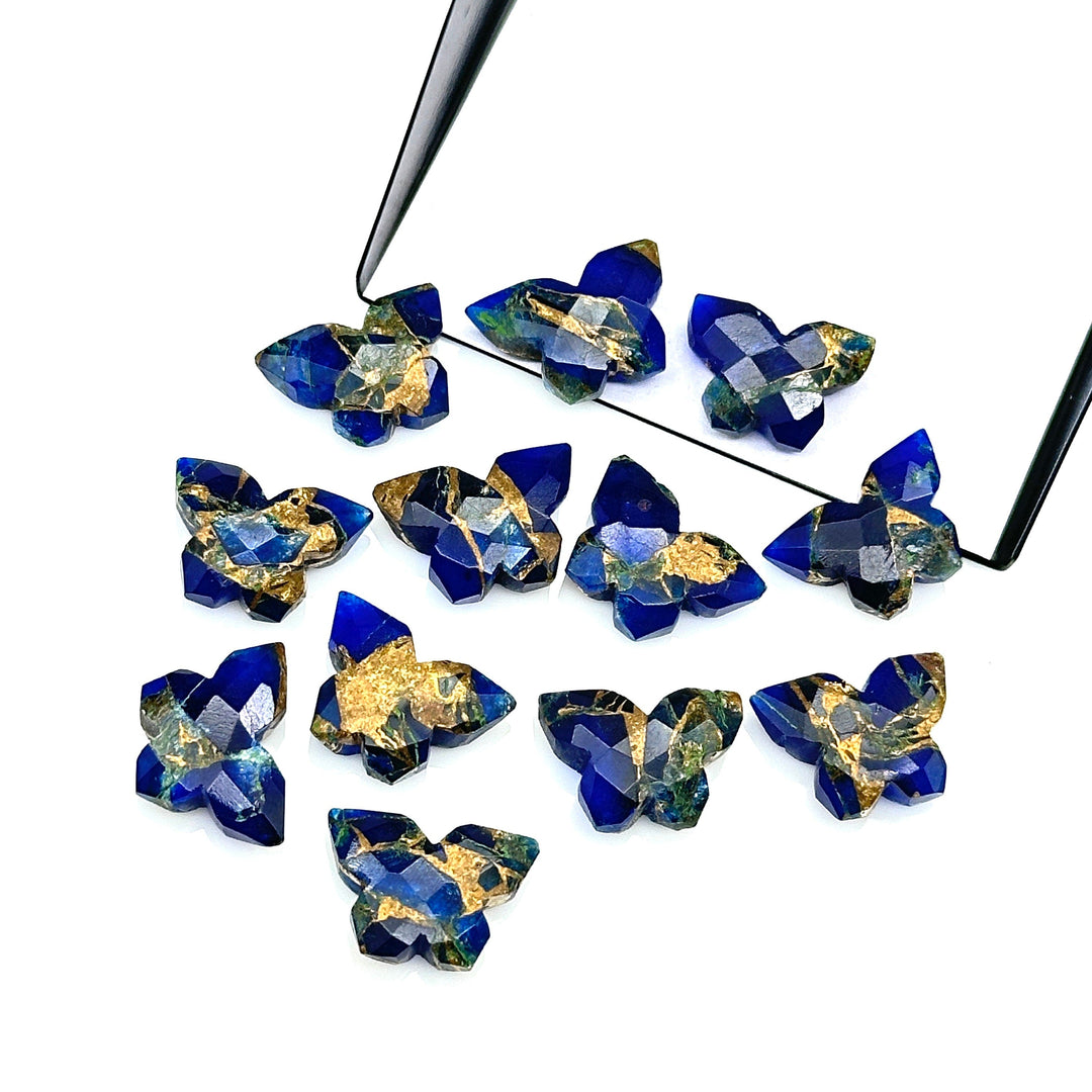 Mohave Turquoise Butterfly Gemstone, Dark Ocean Blue Mohave Copper Turquoise Butterfly, Handmade Faceted Butterfly Carving Beads, 14x10 MM