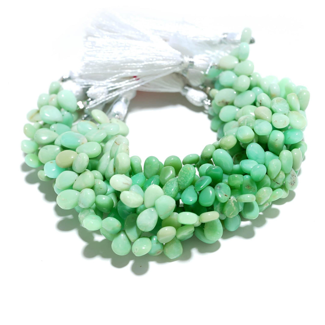 Natural Chrysoprase Pear Shape Beads, Green Chrysoprase Pear Shape Briolette's for Jewelry Making, 7 Inch Strand, 7-8 MM approx
