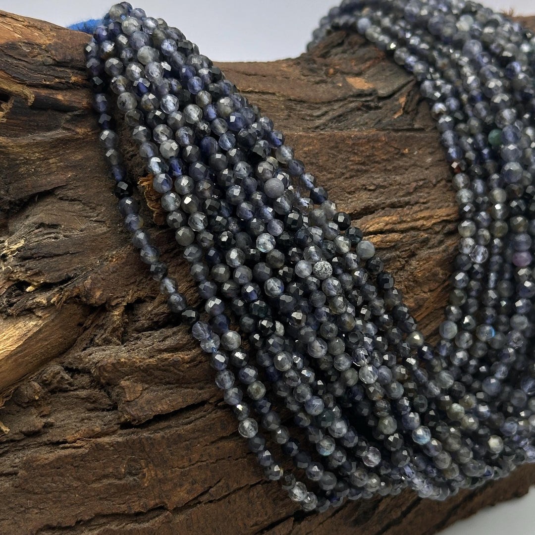 Faceted Iolite Beads: 4mm Round Blue Gemstone Strand, 13 Inch