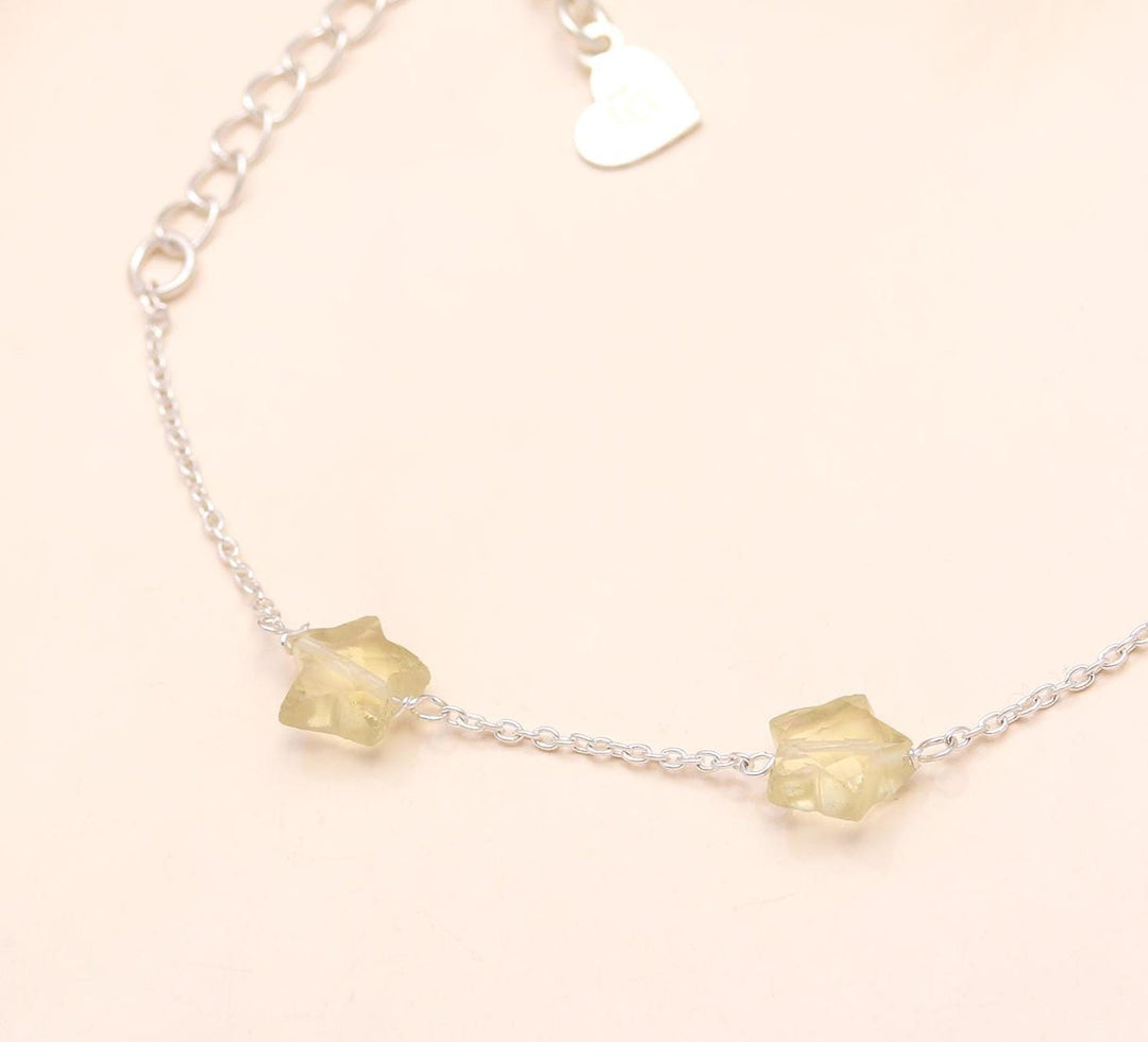 Natural Lemon Quartz Star Beads Bracelet, Lemon Quartz Healing Star Beads Jewelry, 925 Silver Bracelet Fancy Bracelet for Girls, 8 MM