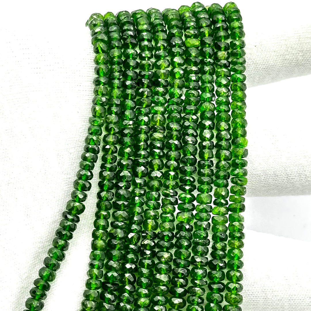 Chrome Diopside Faceted Rondelle Beads: Natural Green Gemstone, 3-4mm approx