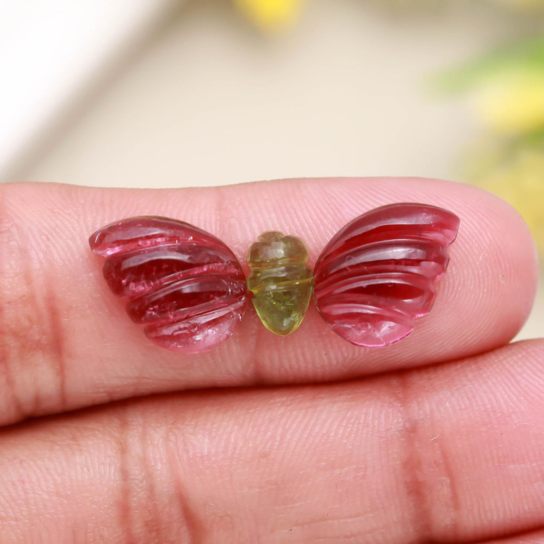 Pink Tourmaline Butterfly Stone: Carved Gemstone Healing Crystals (13-8 MM, 3 Stones)