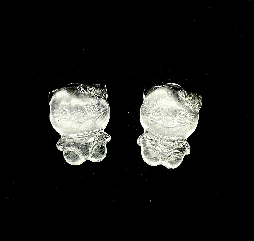 Carved Cat Shape Stone, Hello City Stone, Natural Crystal Quartz Flat Back Hand Carved Cat, 20 MM Carved Kity Shape Stone, 1 Piece