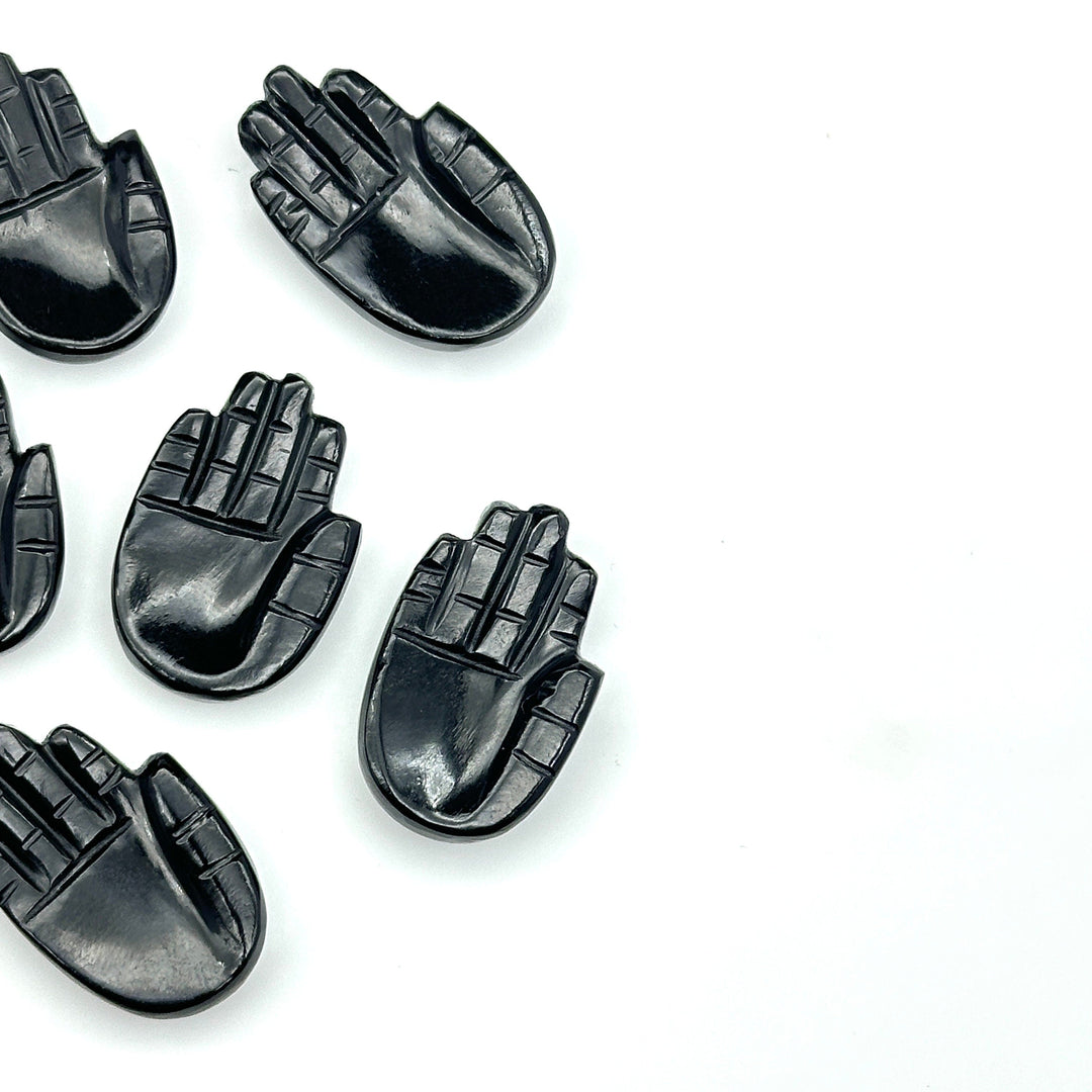 Natural Black Onyx Hamsa Shape Carved Stone, 25 MM Palm Shape Gemstone, Black Onyx Handmade Charms, Jewelry Making Hamsa Charm Beads