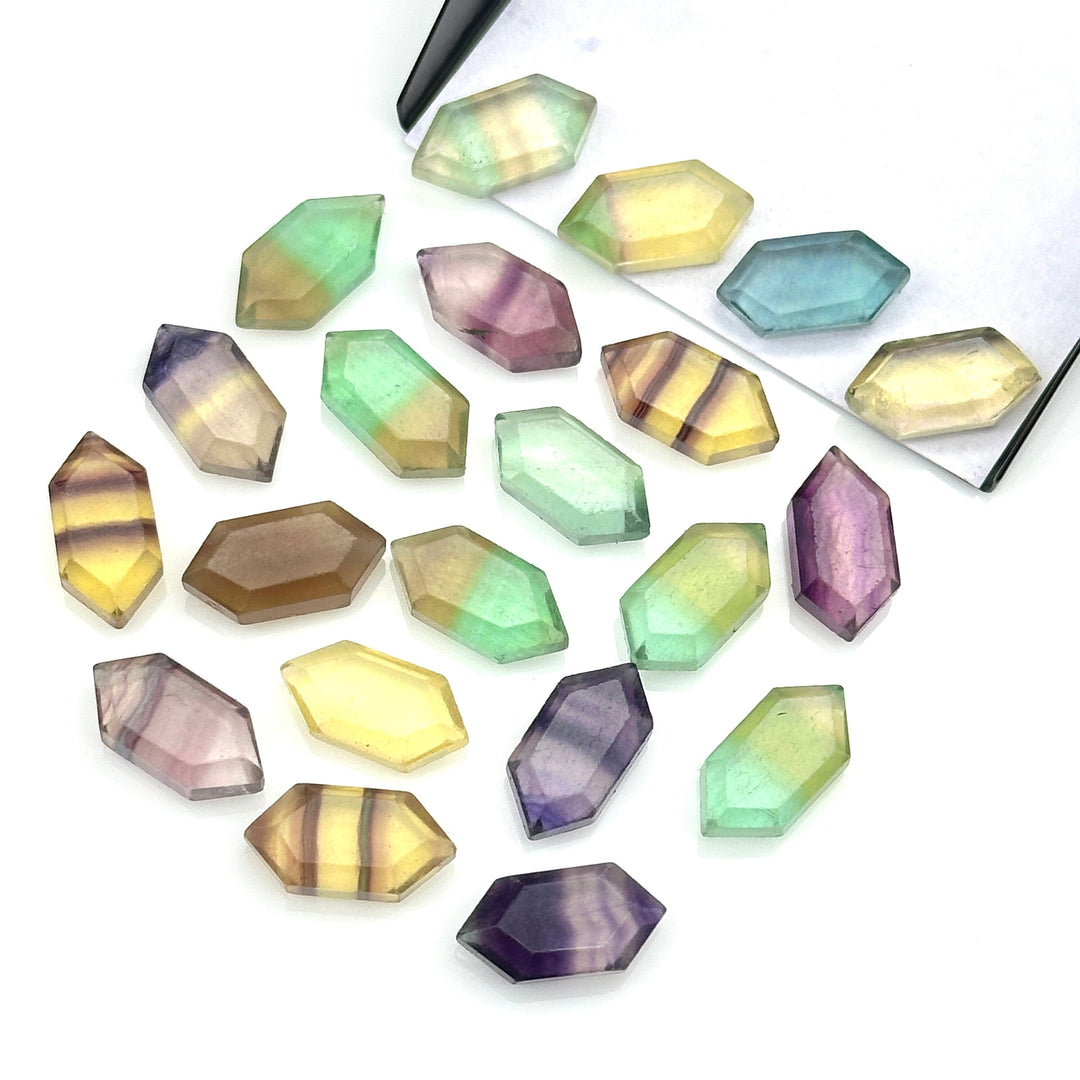 Rainbow Fluorite Hexagon Shape Gemstone Beads, New Fancy Shape Charms For Jewelry, 7X14 Geometrical Gemstone Beads, Wholesale Carving Beads