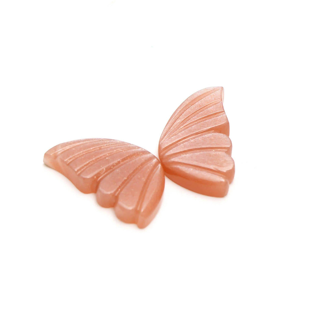 Natural Peach Moonstone Hand Carved Butterfly Wings Shape Stone, Loose Butterfly Wings for Jewelry Making, 15X25 MM