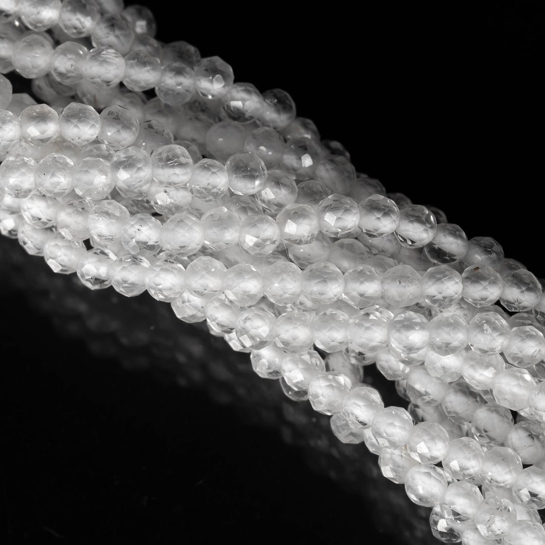Natural Crystal Quartz Round Shape Beads, 2 MM AAA Crystal Faceted Gemstone Beads, 13 Inched Clear Crystal Loose Beads Strand for Jewelry