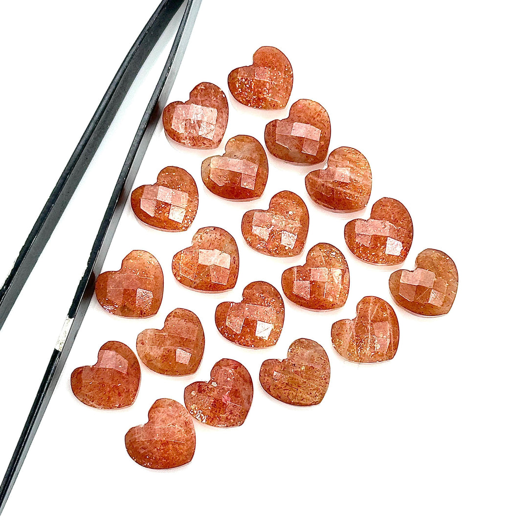 Red Sunstone Heart Briolette Beads: Hand Carved Faceted Charm, 12mm