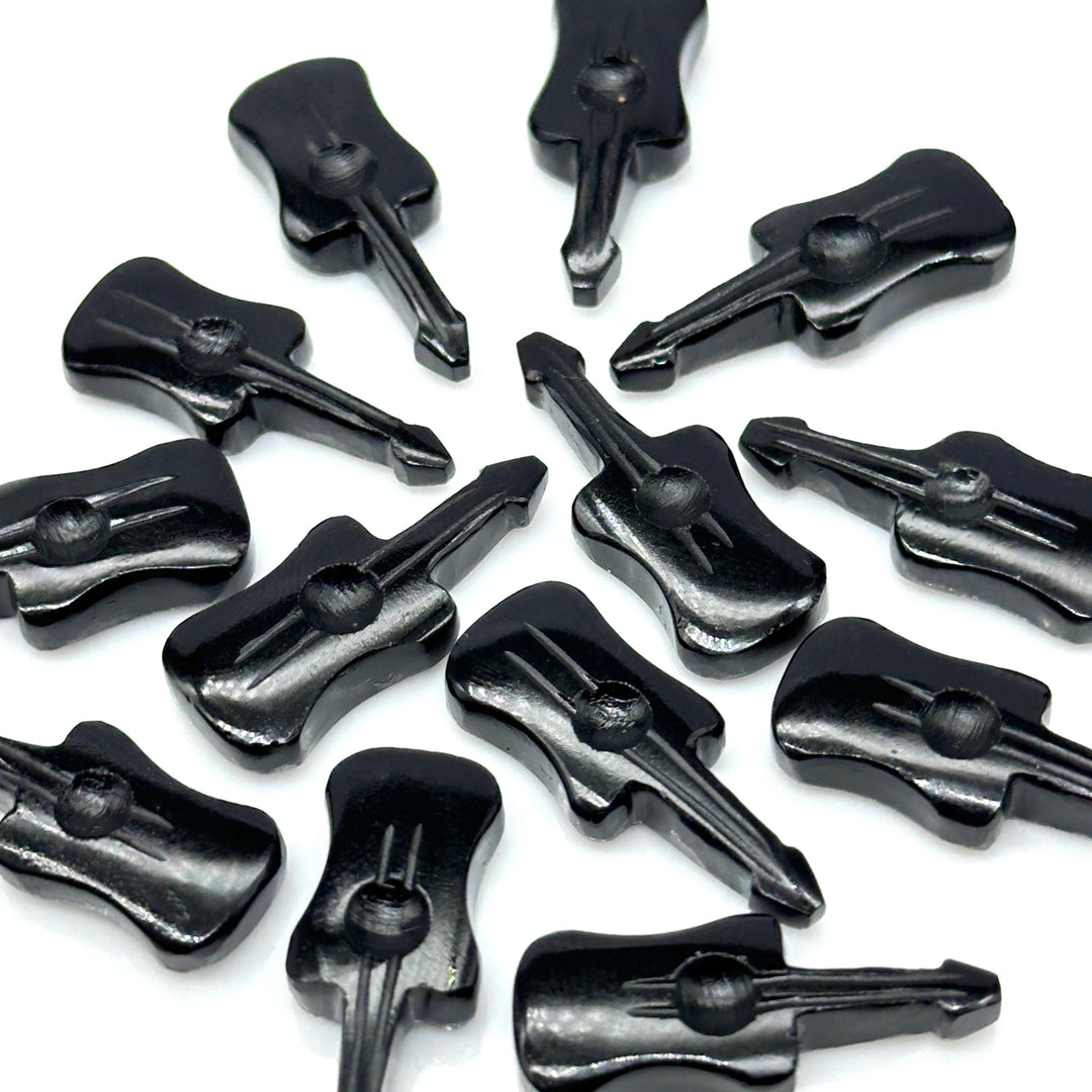 Natural Black Onyx Guitar Shape Beads, Tiny Black Onyx Guitar Shape Hand Carved Gemstone, 26 MM, Miniature Guitar Gemstone, Tiny Charms