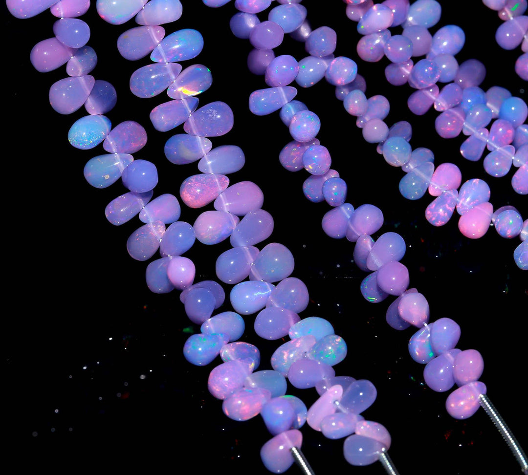 Lavendar Ethiopian Opal Drop Shape Beads, AAA Fire Ethiopian Opal Smooth Drop Beads, 4-6 MM Jewelry Making Gemstone Beads